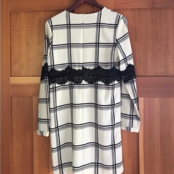 Nordstrom WAYF Shift Dress Cream Black Window Pane Lace Old Money Lux Ae… - Picture 3 of 4